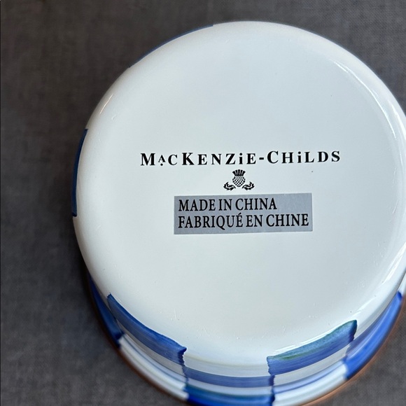 MacKenzie-Childs Blue and White Checkered Pot - Picture 3 of 5